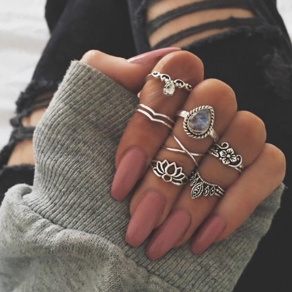 7 Pc Retro Midi Ring Set